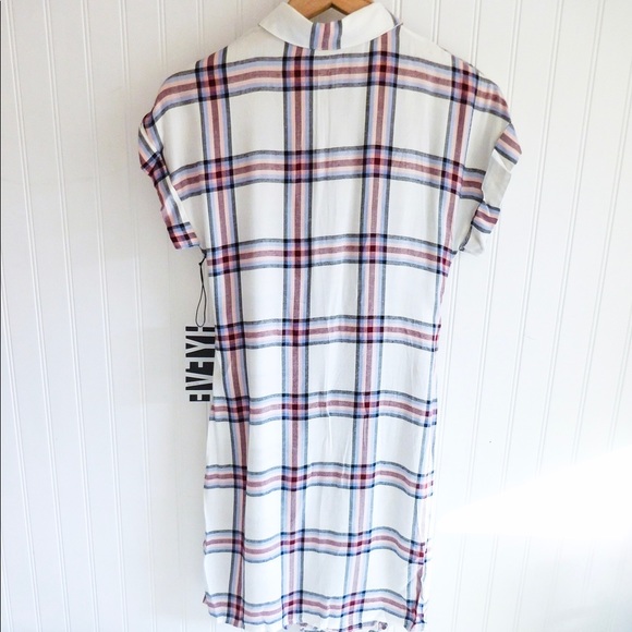 White Fall Plaid Tie Shirt Dress - Picture 4 of 7
